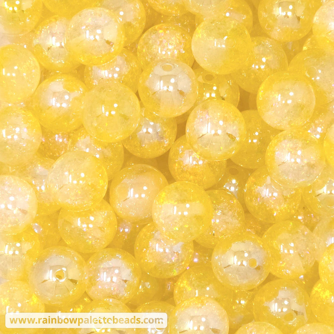 16mm UV/AB Yellow Holographic Surprise Glitter Acrylic Beads - Beads