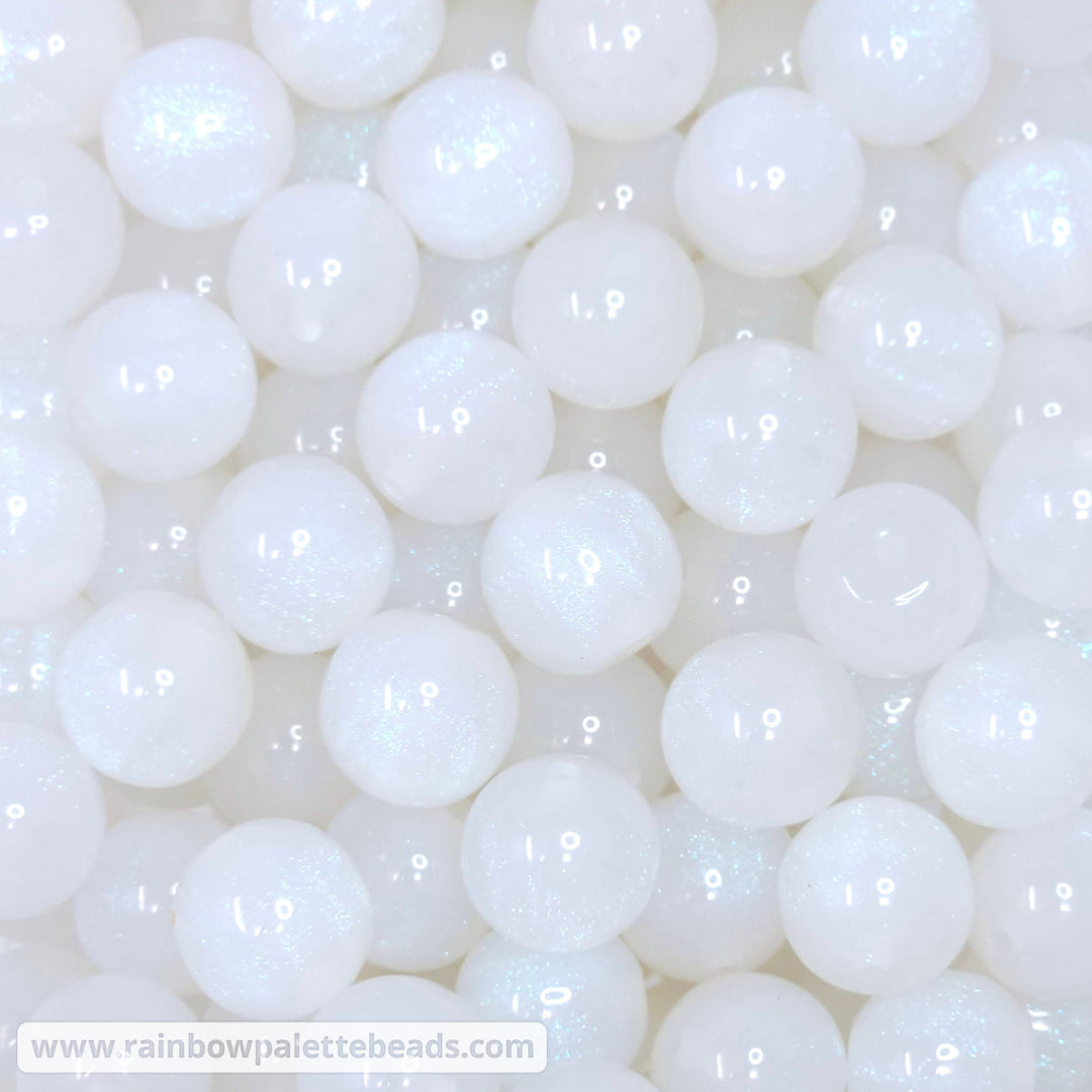 16mm White Glitter Shimmer Acrylic Beads Beads