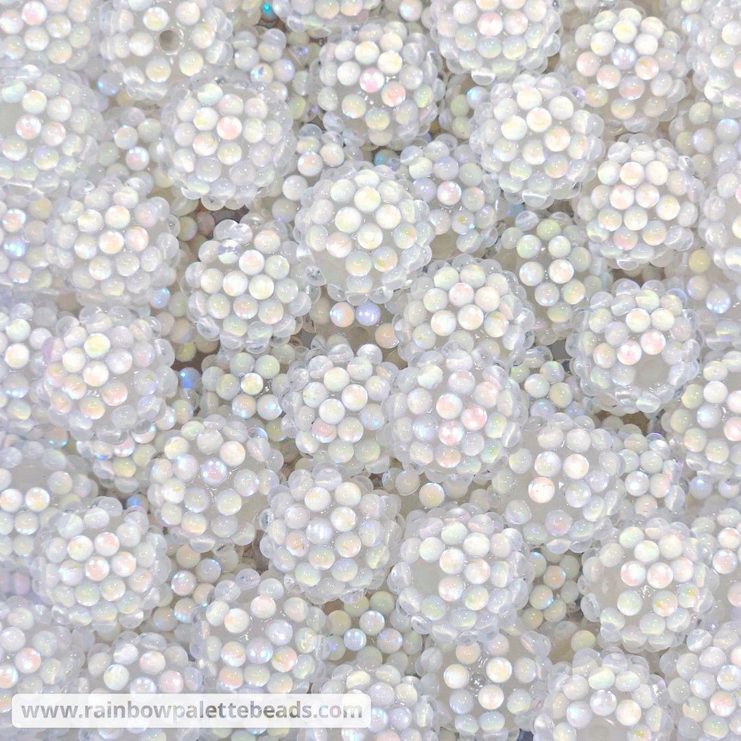 16mm White Iridescent Illusion Berry Rhinestone Acrylic Beads - Beads