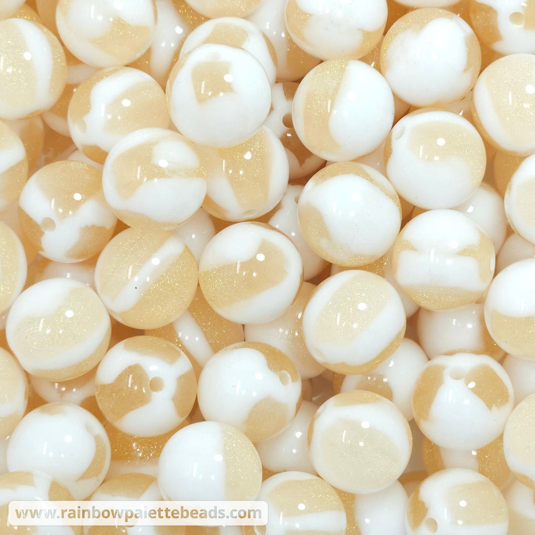 16mm White Marbled Beige Glitter Acrylic Beads Beads