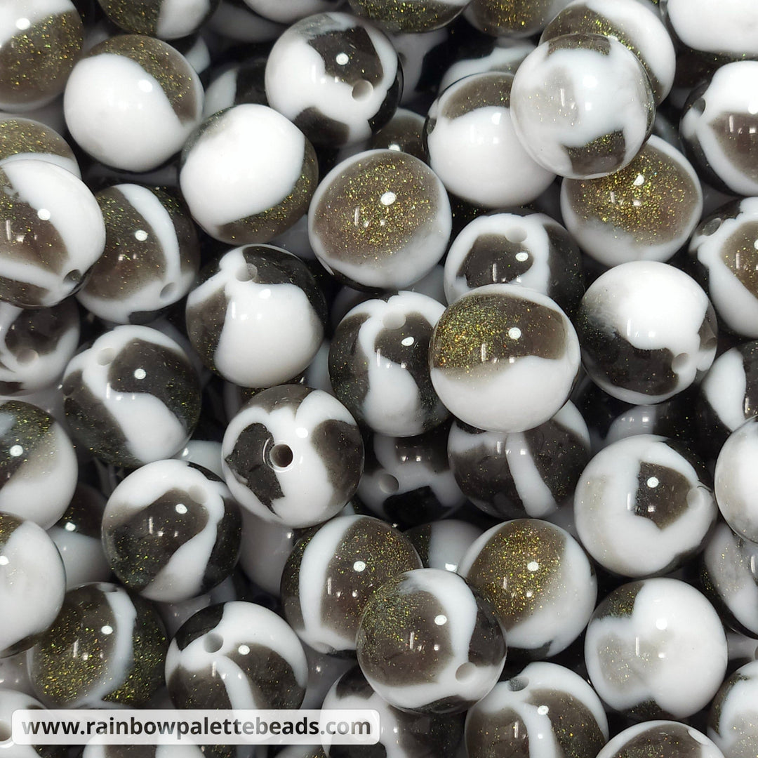 16mm White Marbled Black Glitter Acrylic Beads Beads