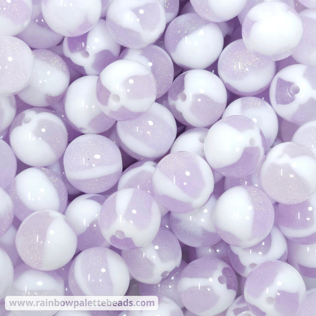 16mm White Marbled Pale Lilac Glitter Acrylic Beads Beads