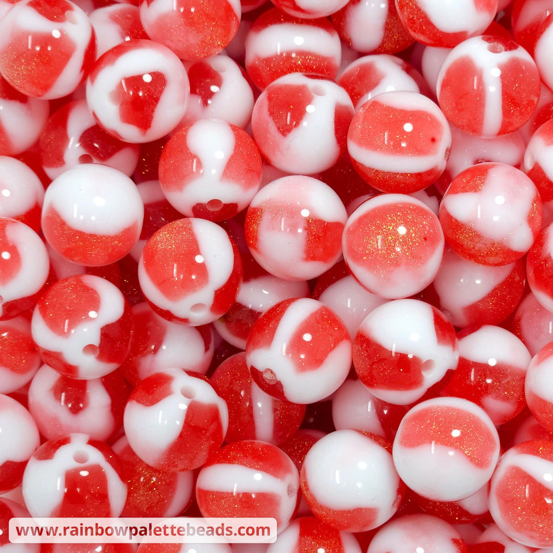 16mm White Marbled Red Glitter Acrylic Beads Beads