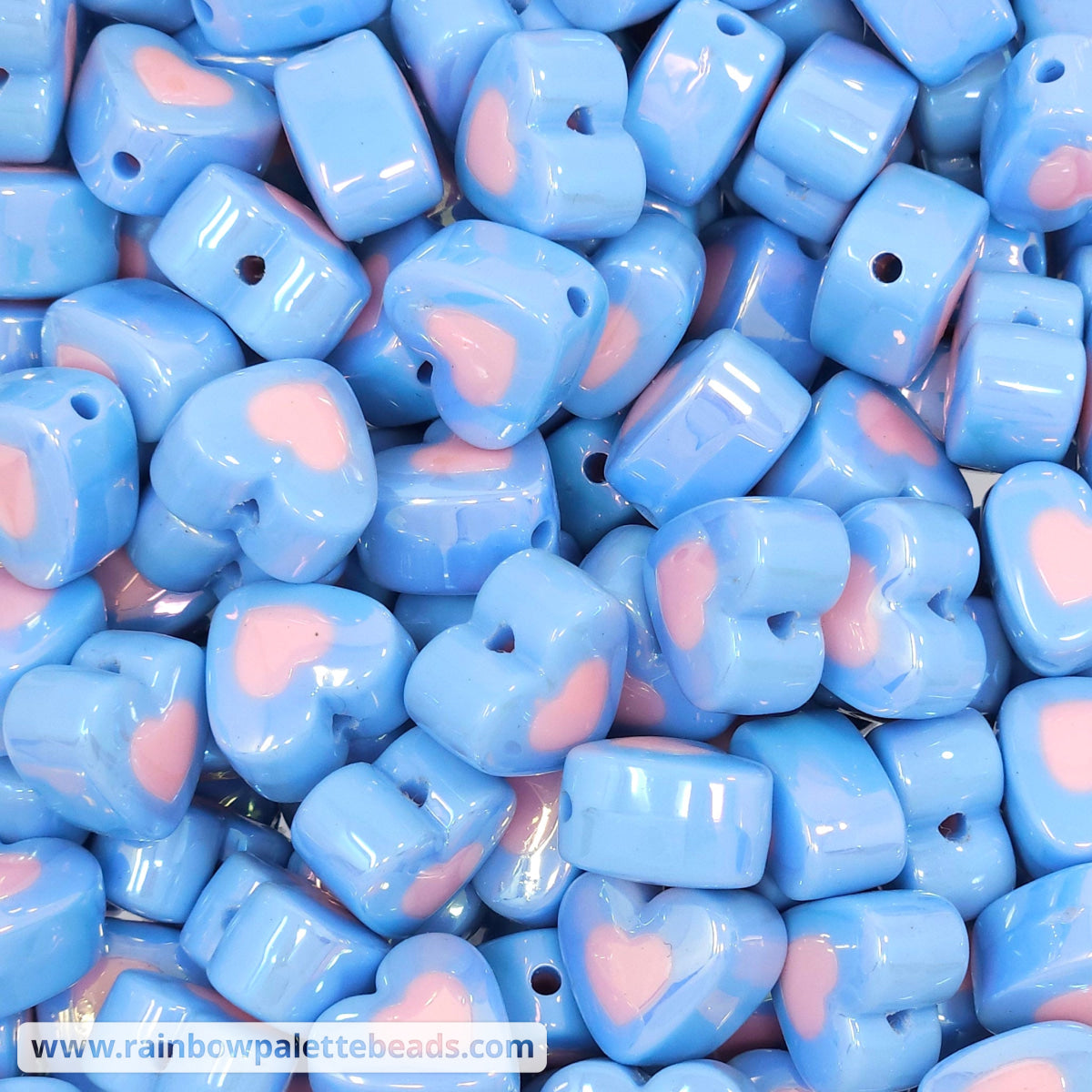 17mm AB Blue/Pink Double Heart Acrylic Beads – Rainbow Palette Beads