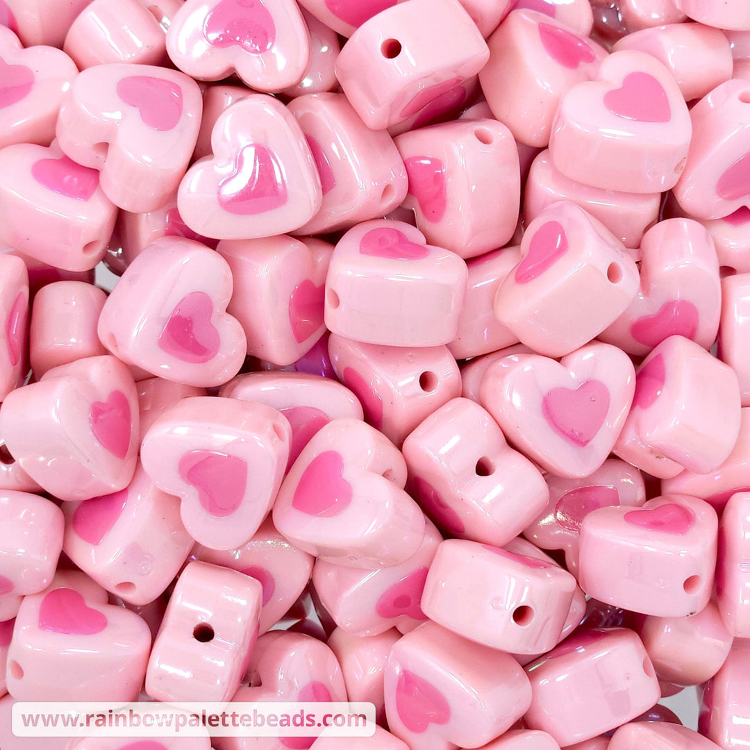 17mm Light Pink AB Double Heart Acrylic Beads Beads