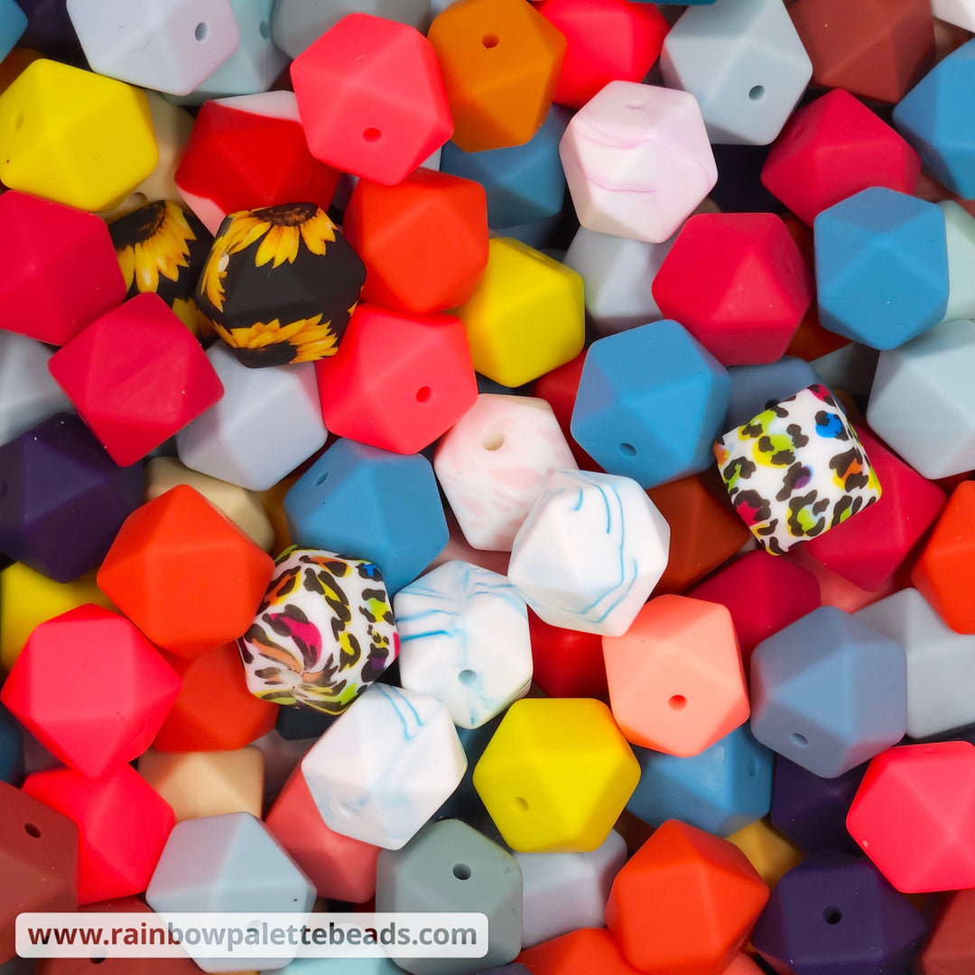 17mm Assorted Color Silicone Hex Bead DESTASH Mix (10 Beads) Beads