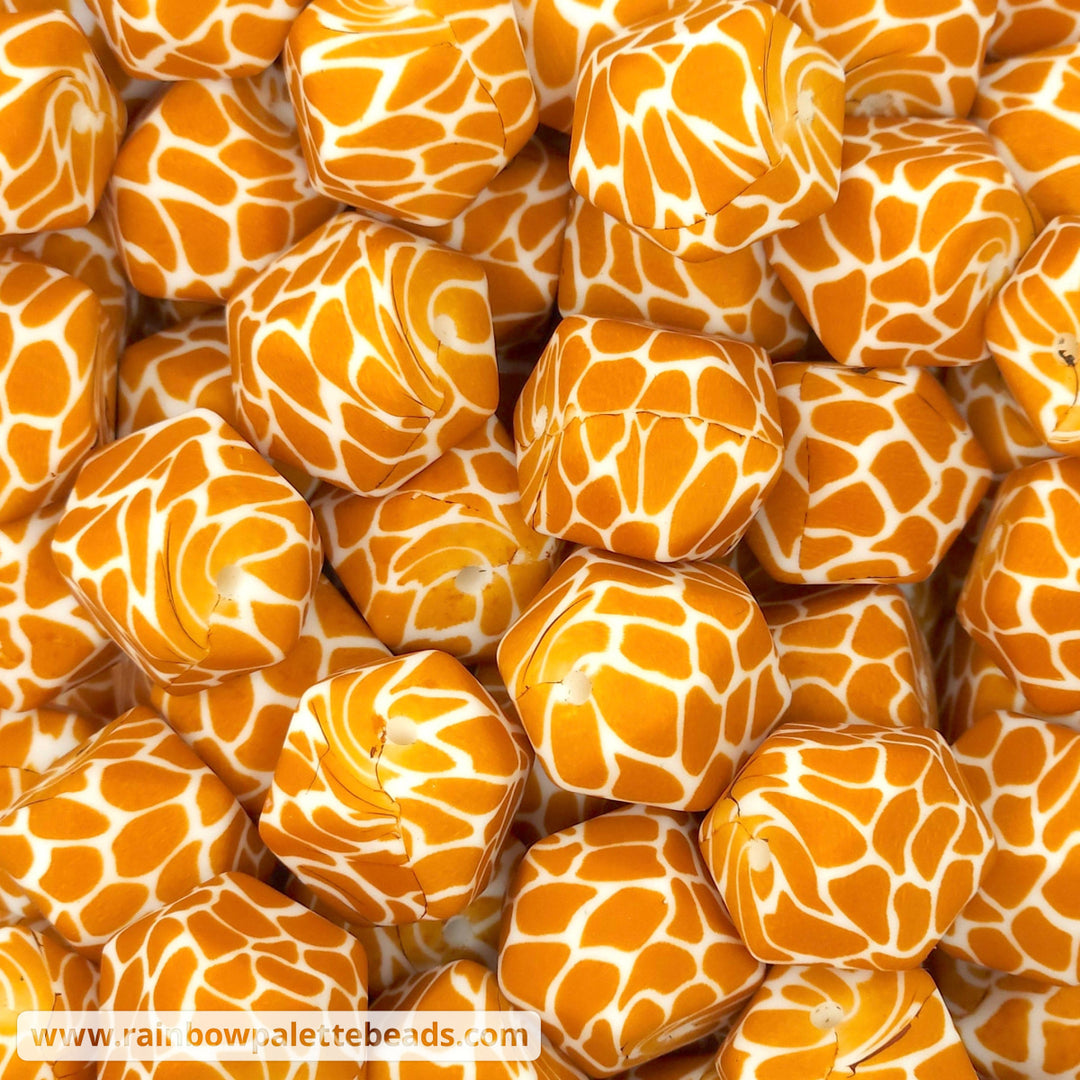 17mm Giraffe Print Silicone Hex Beads **destash** Beads