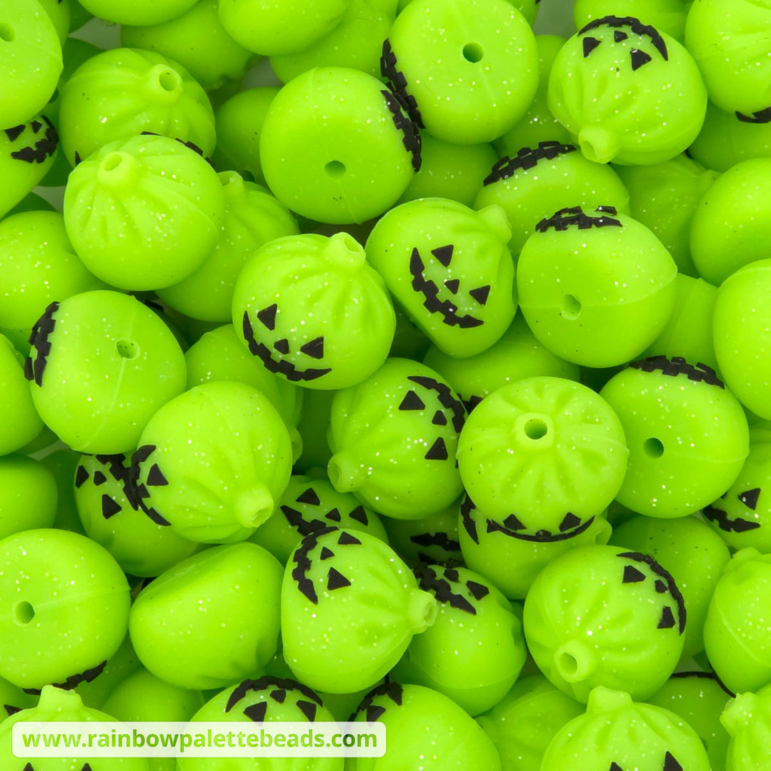 17mm Jack-o-Lantern Dumpling Silicone Focal Beads - Lime Green - Beads