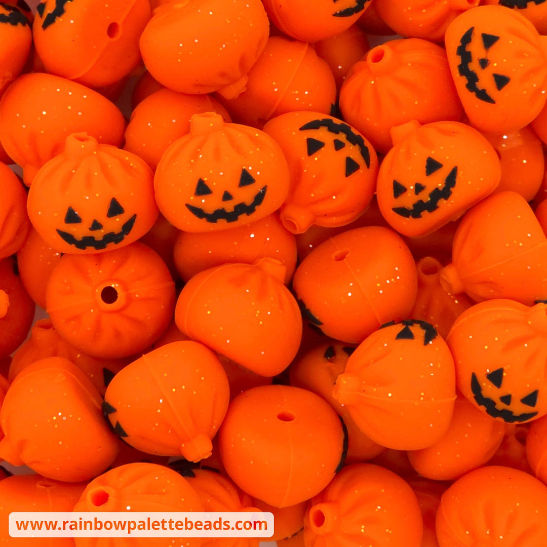 17mm Jack-o-Lantern Dumpling Silicone Focal Beads - Orange - Beads