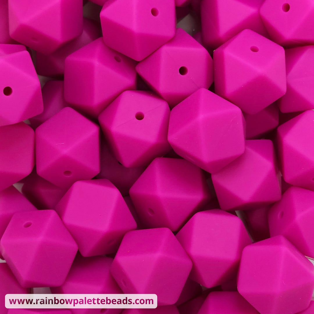 17mm Magenta Silicone Hex Beads Beads