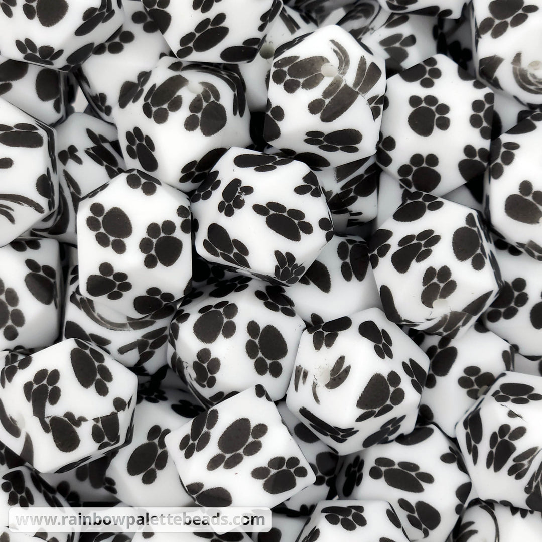 17mm Paw Print Silicone Hex Beads Beads