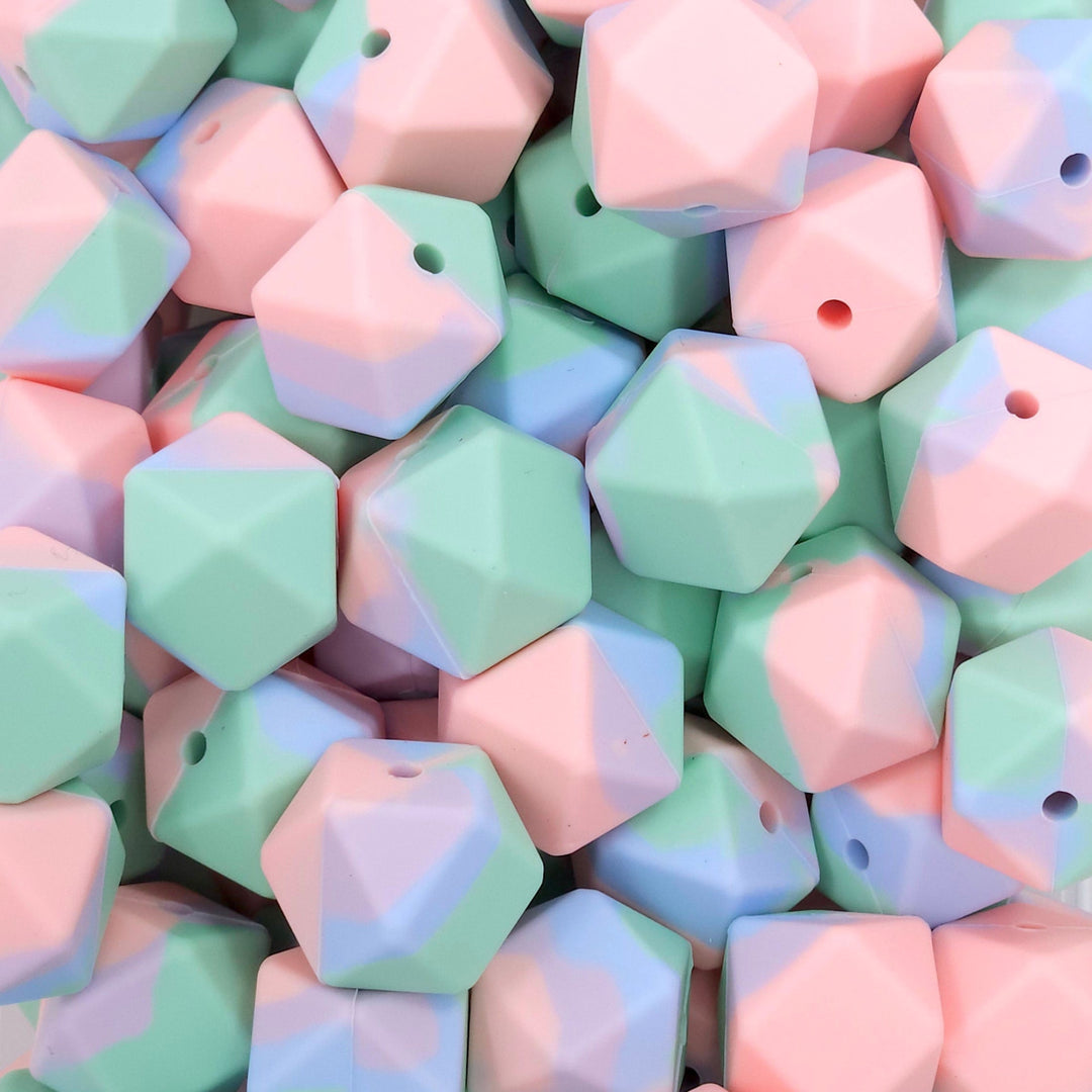 17mm Spring Pastel Swirl Silicone Hex Beads Beads
