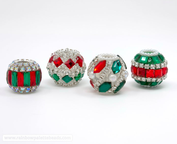 19mm Red & Green Fully Covered Diamond Jewel Acrylic Beads (Christmas) - Beads