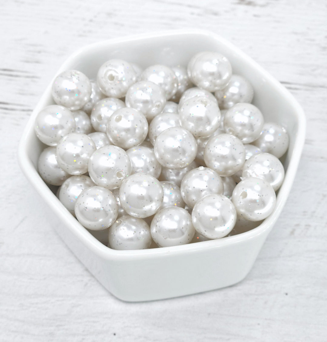 12mm White Glitter Pearl Beads