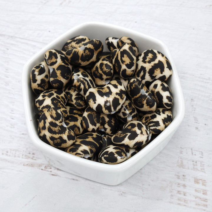 20mm Leopard Print Silicone Heart Beads