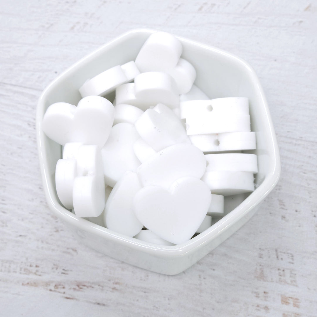 25mm White Heart Silicone Focal Beads