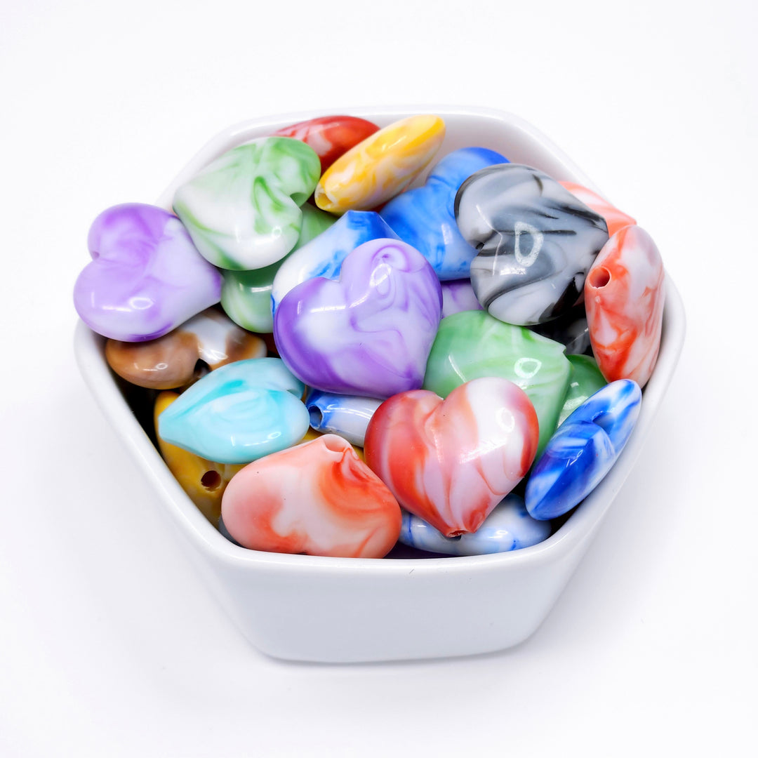 23mm Marbled Acrylic Heart Bead Mix (10 beads)
