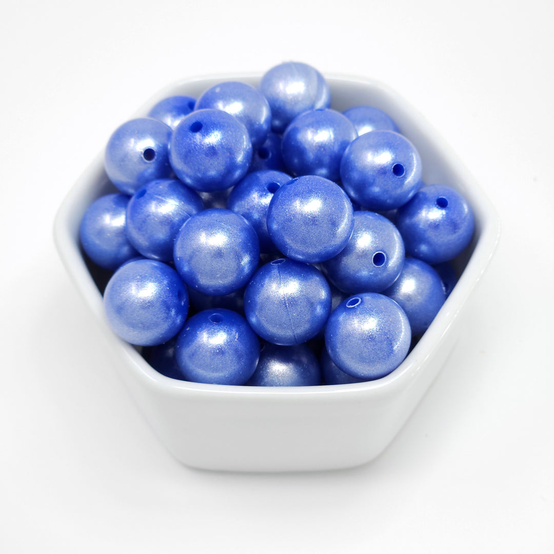 15mm Metal Blue Shimmer Pearl Silicone Bead