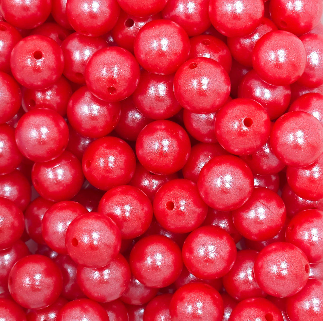 15mm Red Shimmer Pearl Silicone Bead