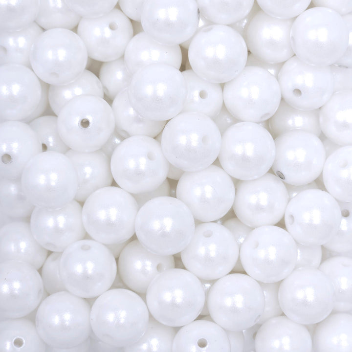 15mm White Shimmer Pearl Silicone Bead