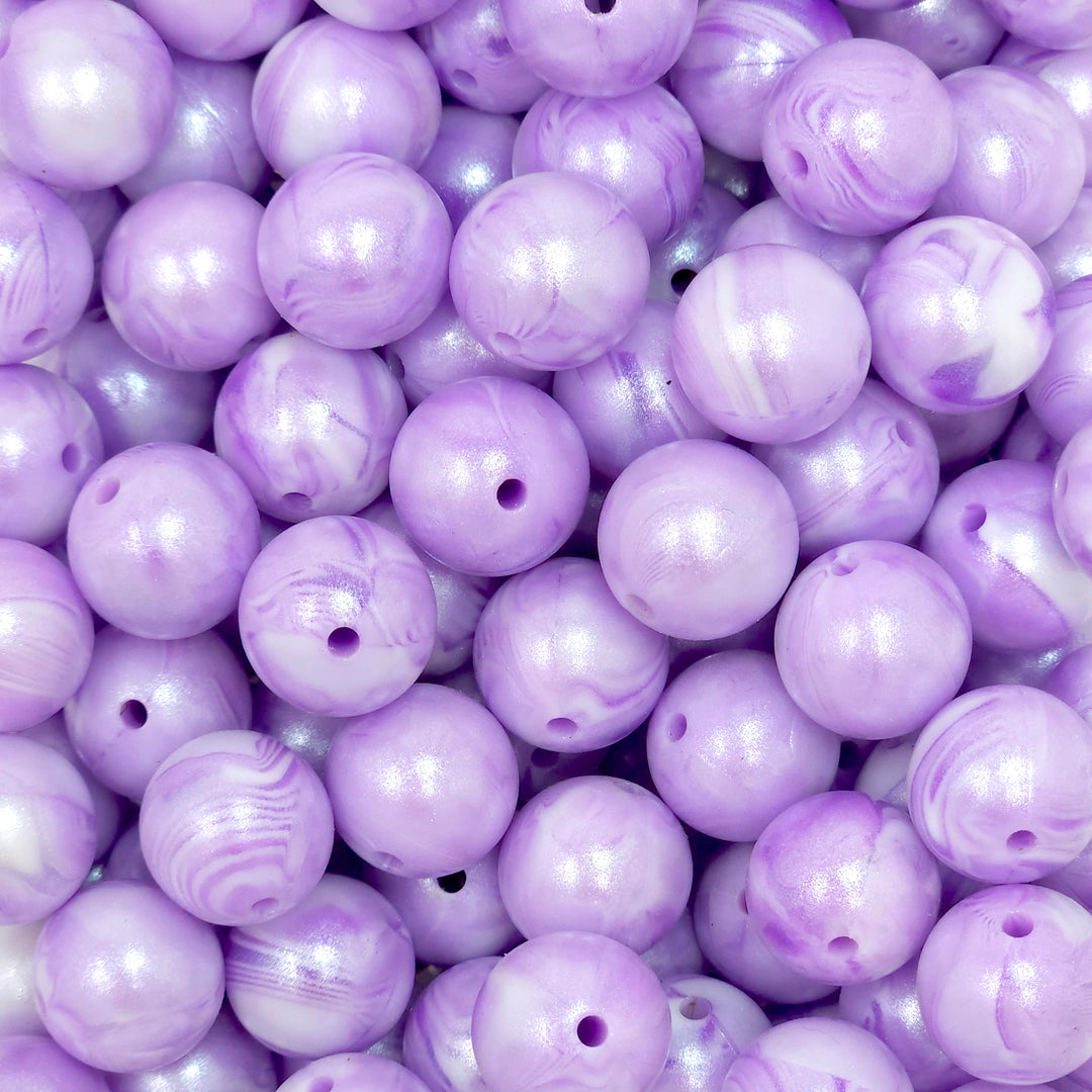 15mm Marbled Purple Shimmer Pearl Silicone Bead