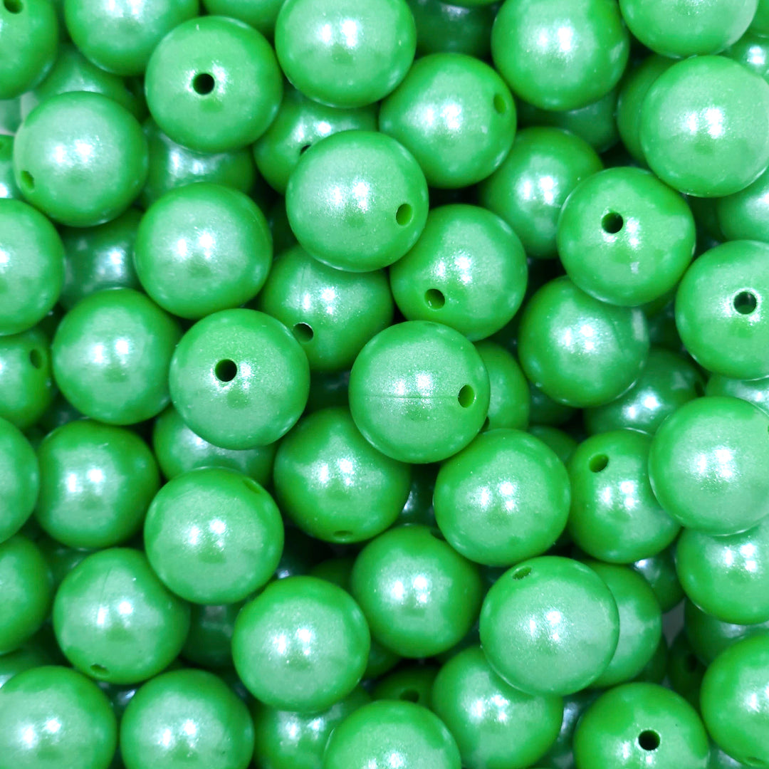 15mm Green Shimmer Pearl Silicone Bead