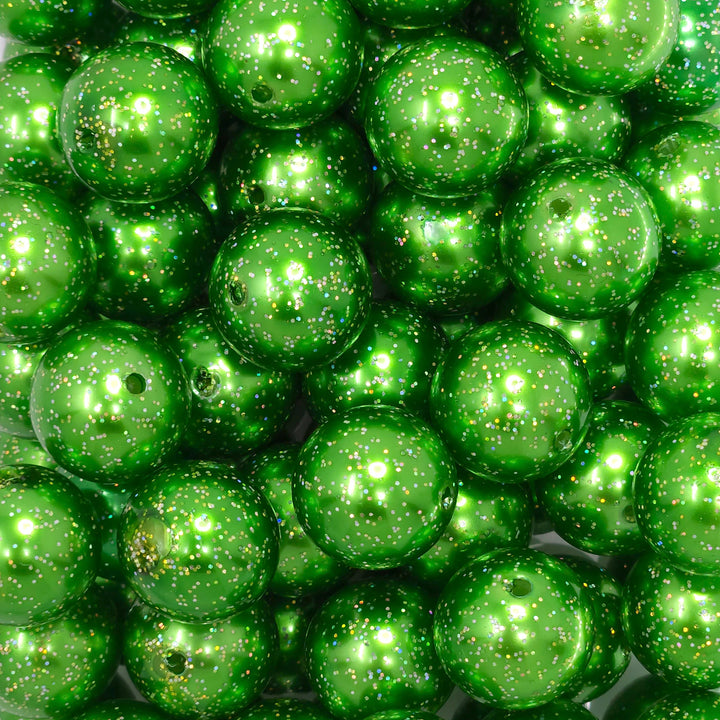 20mm Green Glitter Pearl Acrylic Beads