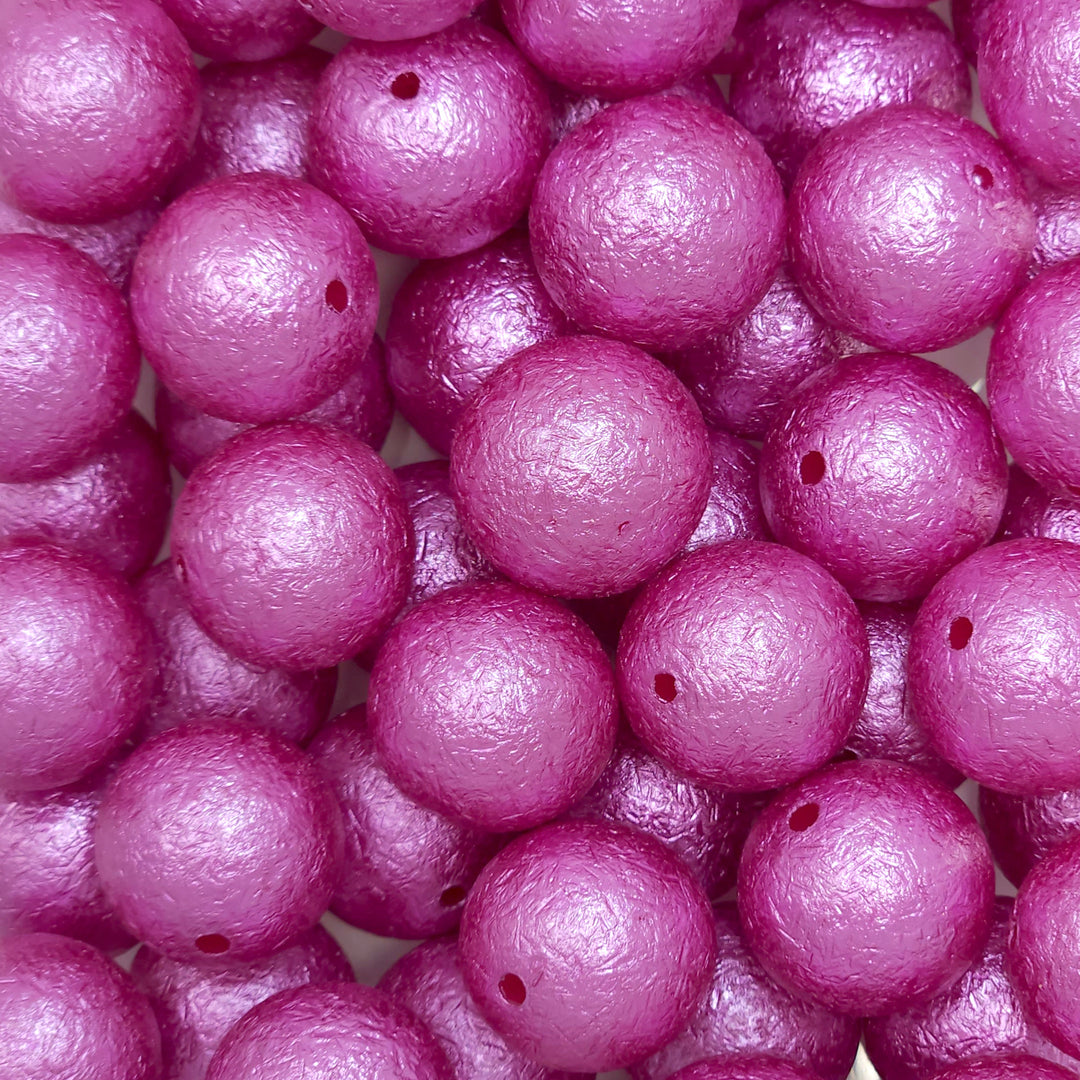 16mm Hot Purplish/Pink Crinkle Pearl Acrylic Beads