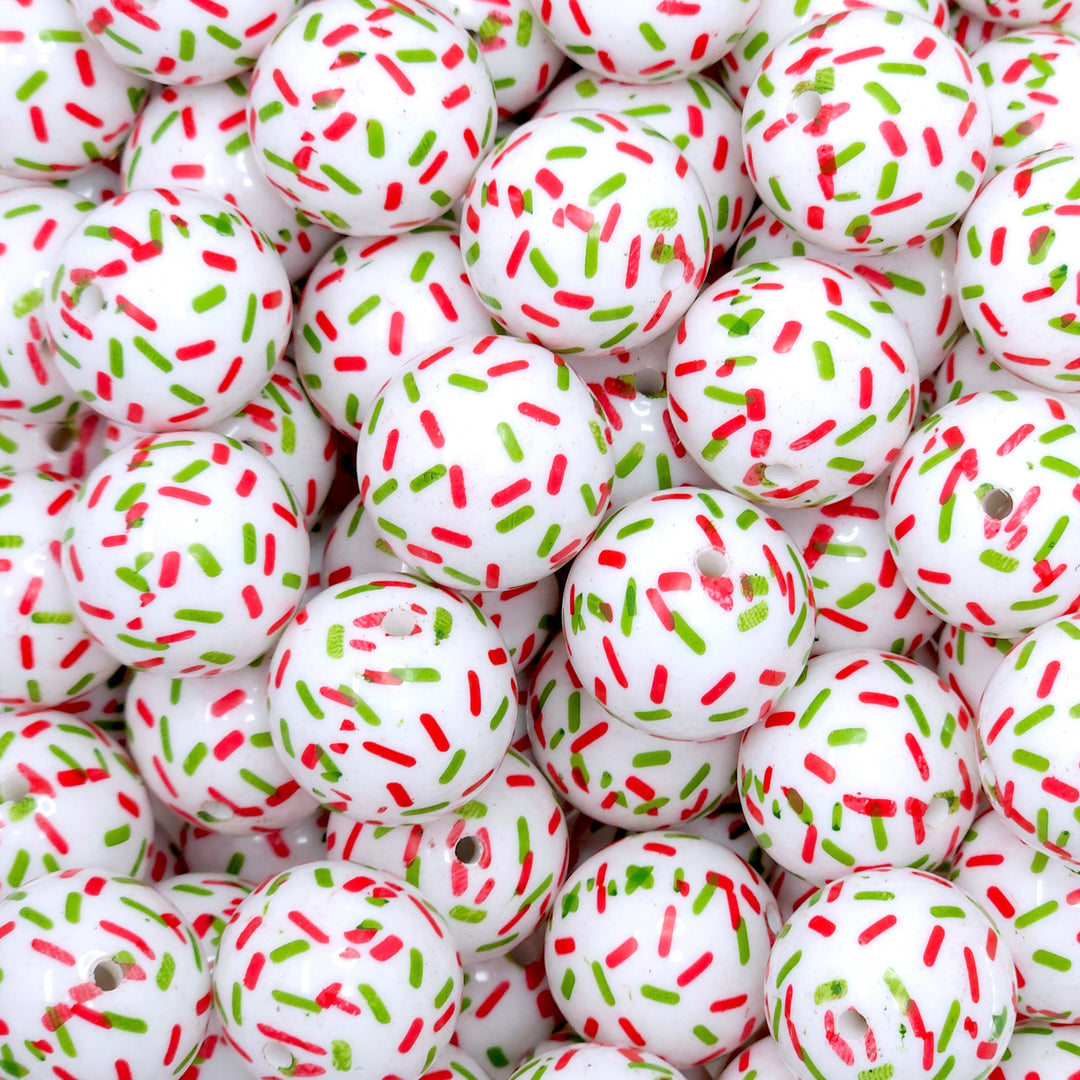 20mm Red/Green Sprinkle Printed Acrylic Beads