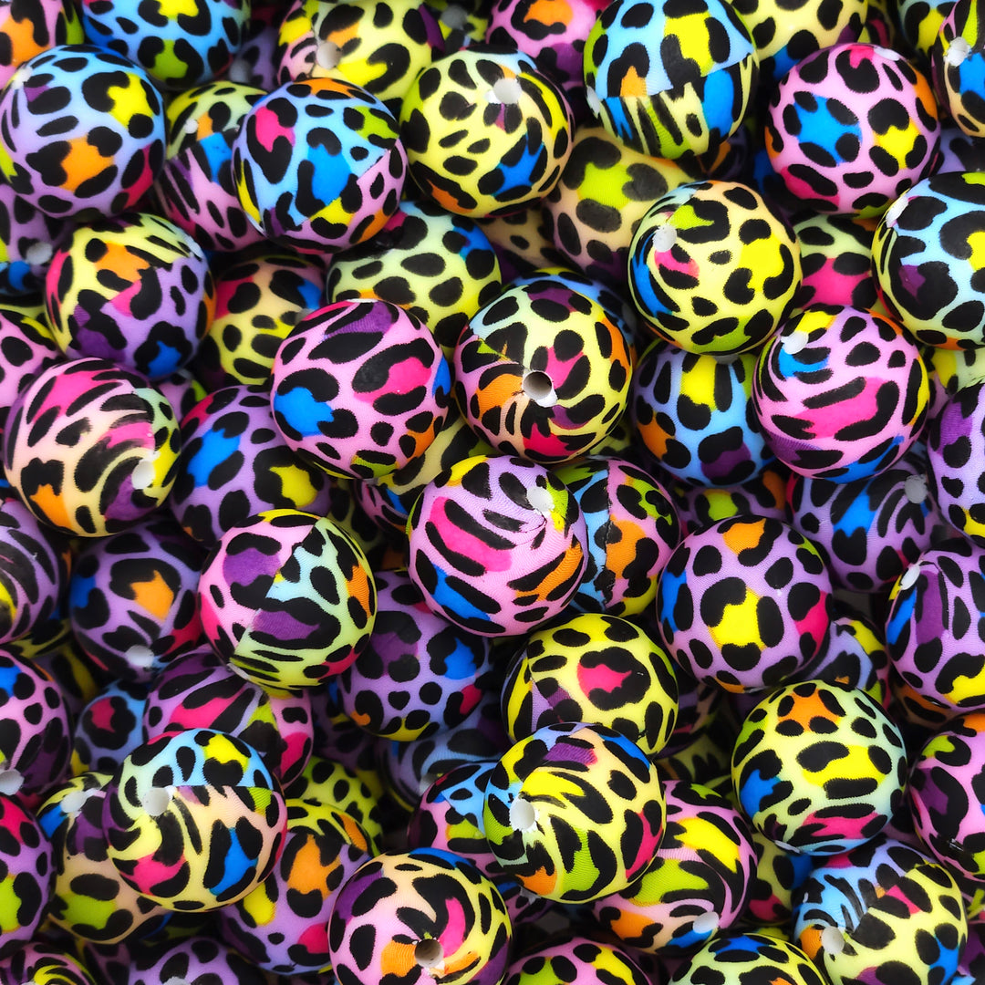 15mm Rainbow Gradient Leopard Print Silicone Bead