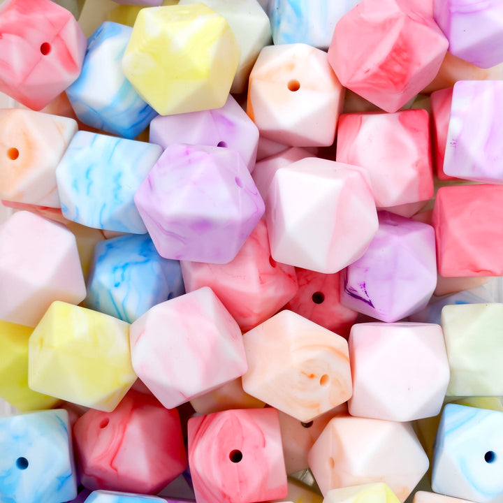 17mm Marbled Silicone Hex Bead Mix (10 Beads)