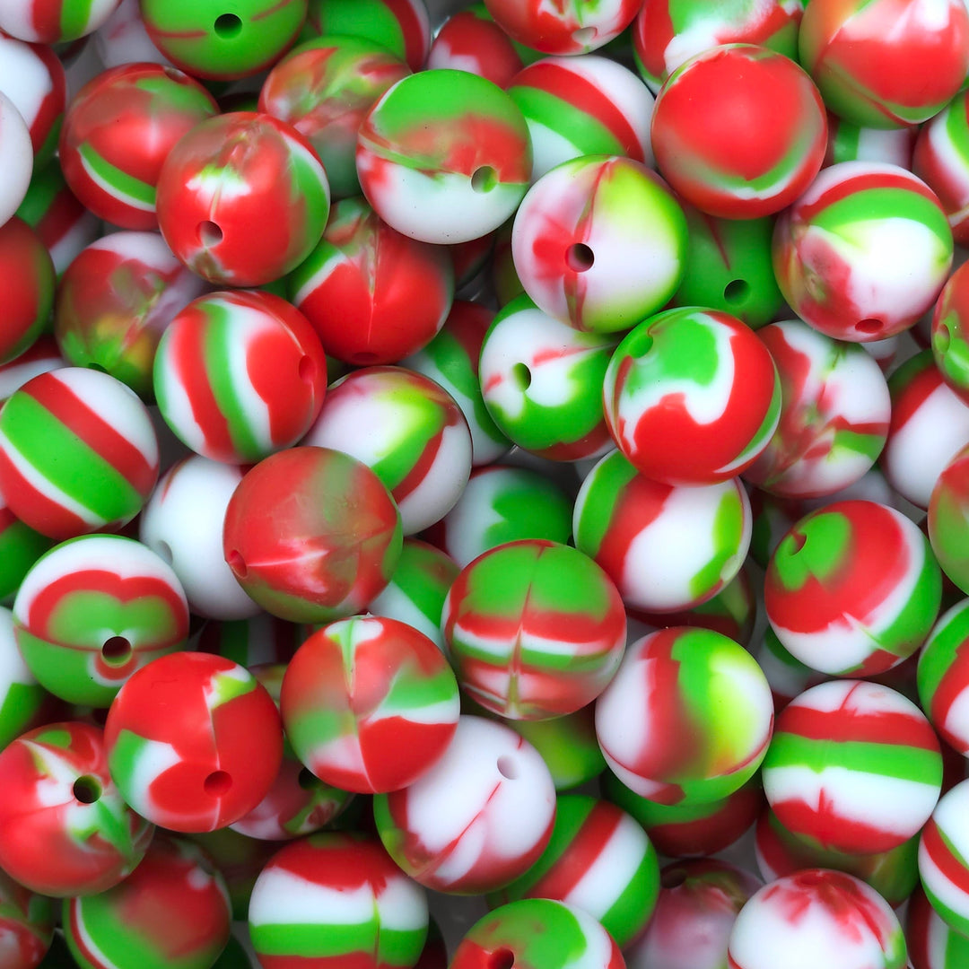 15mm Christmas Marble Silicone Round Bead
