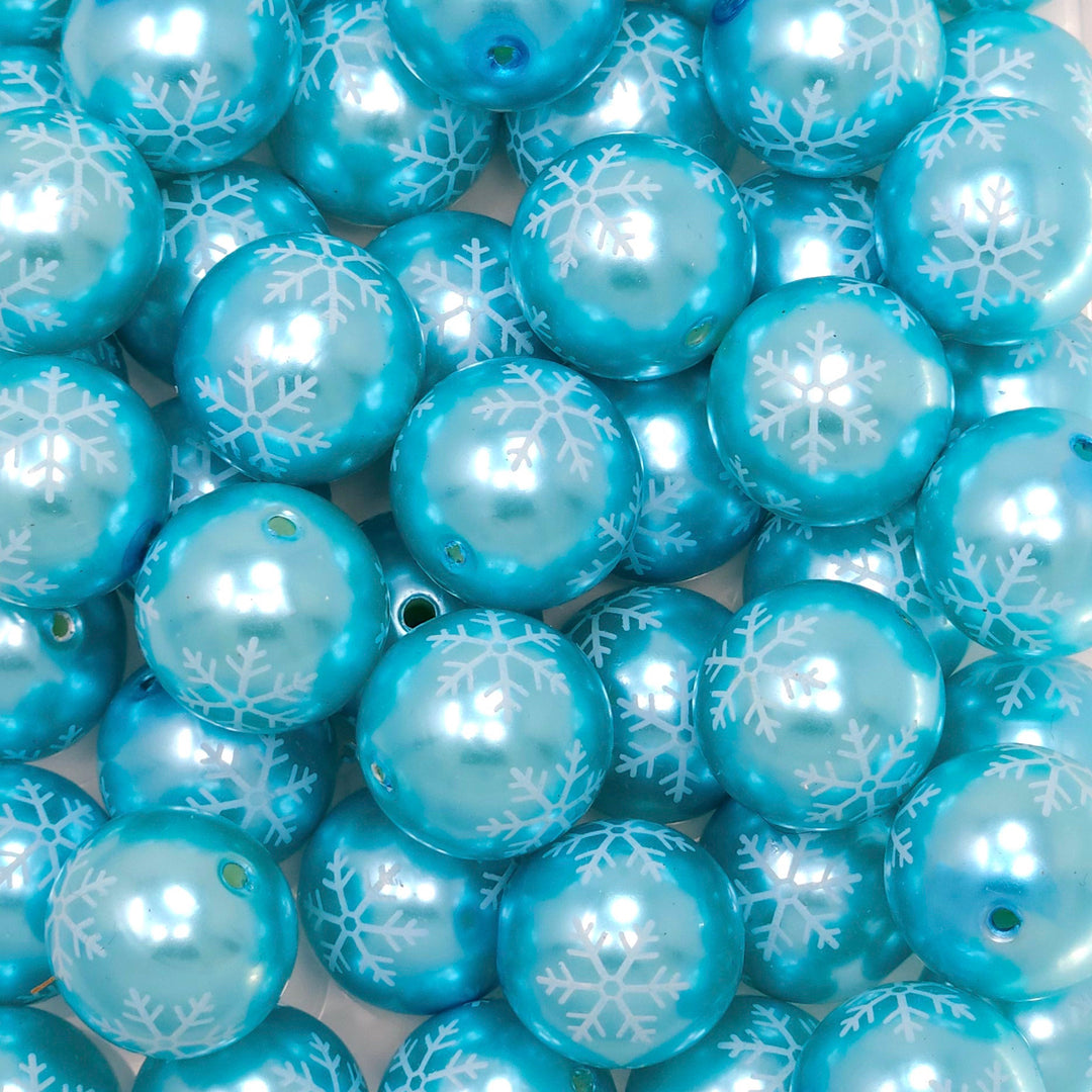 20mm Cyan Snowflake Print Acrylic Beads
