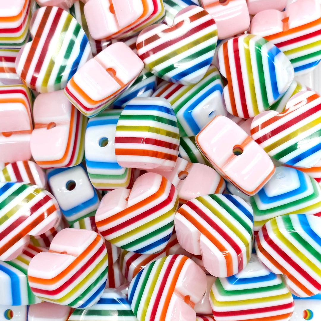 25mm Rainbow Stripe Acrylic Heart Beads