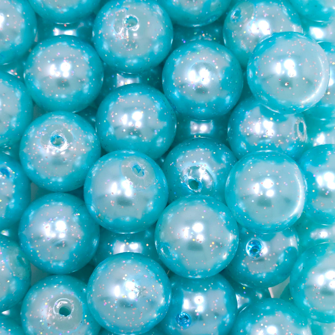 20mm Cyan Glitter Pearl Acrylic Beads