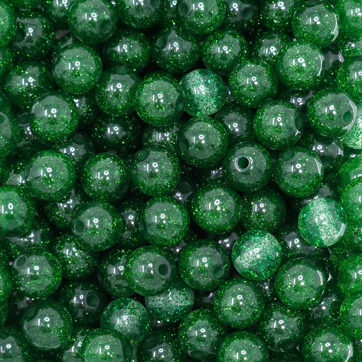 12mm Green Glitter Beads