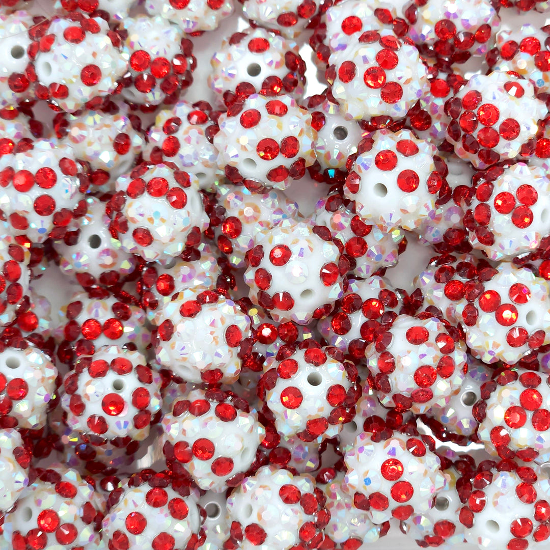 14mm White/Red Acrylic Rhinestone Beads