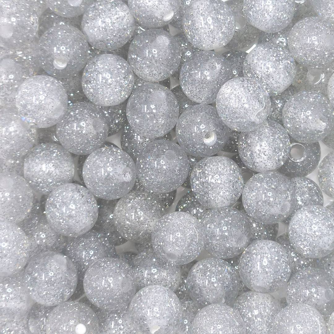 12mm Silver Glitter Beads