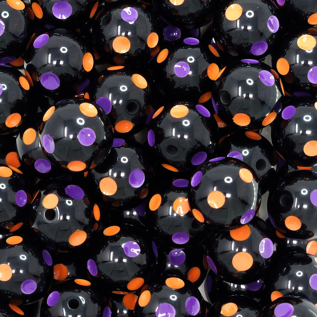 20mm Orange/Purple on Black Acrylic Polka Dot Beads