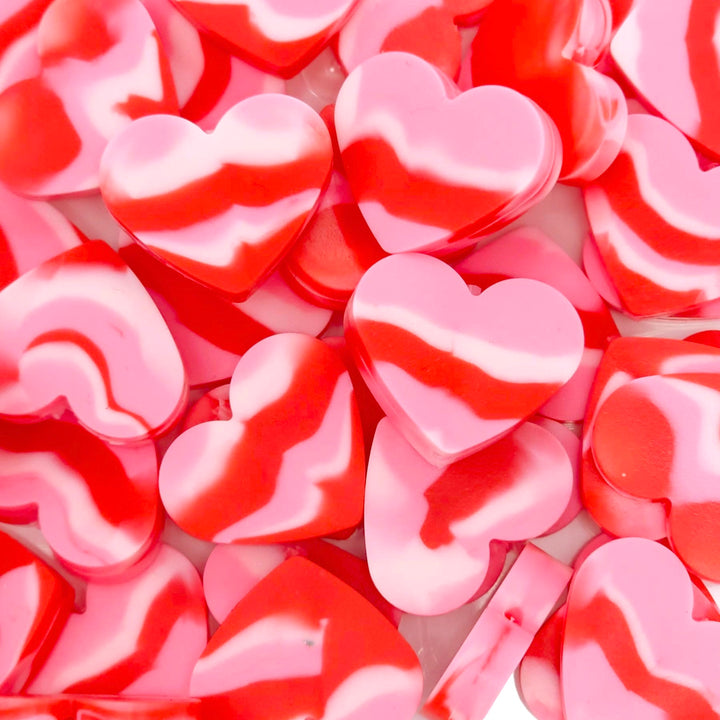 25mm Pink/Red Marble Silicone Heart Focal Beads