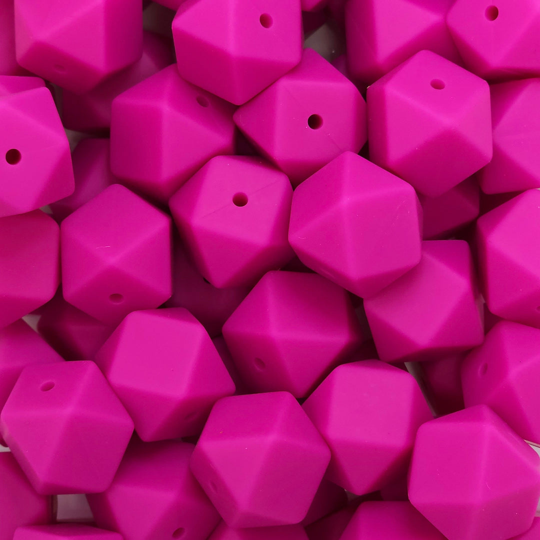 17mm Magenta Silicone Hex Beads
