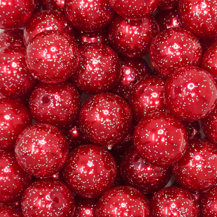 20mm Red Glitter Pearl Acrylic Beads