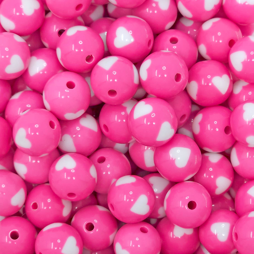 16mm Pink Heart Acrylic Beads