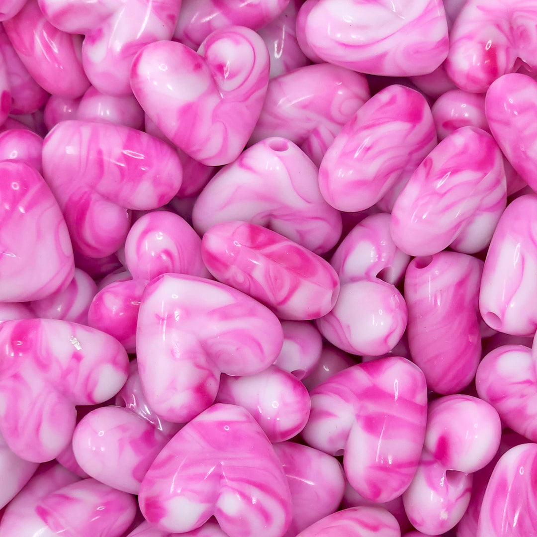 23mm Pink Marbled Acrylic Heart Beads