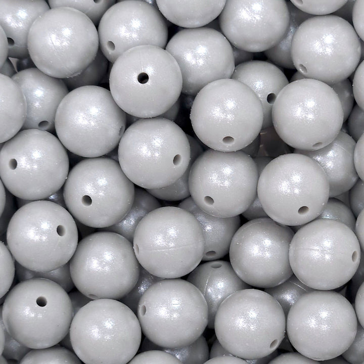 15mm Light Gray Shimmer Pearl Silicone Bead