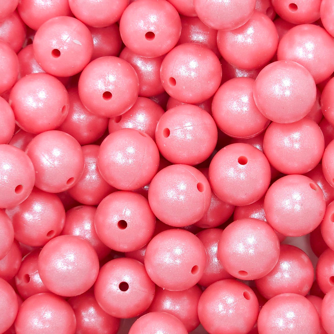 15mm Pink Coral Shimmer Pearl Silicone Bead