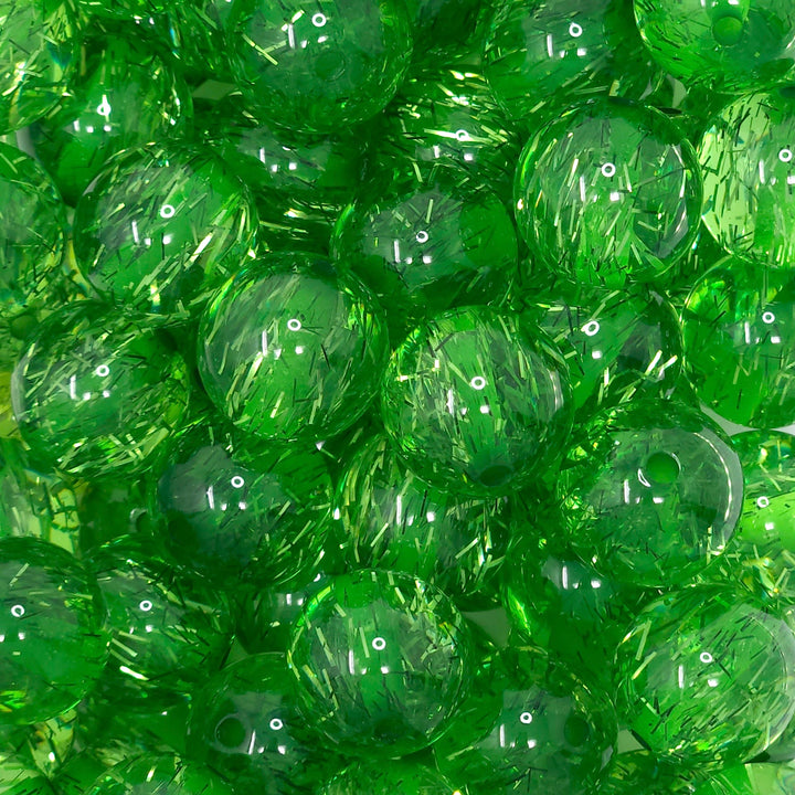 20mm Green Tinsel Acrylic Beads