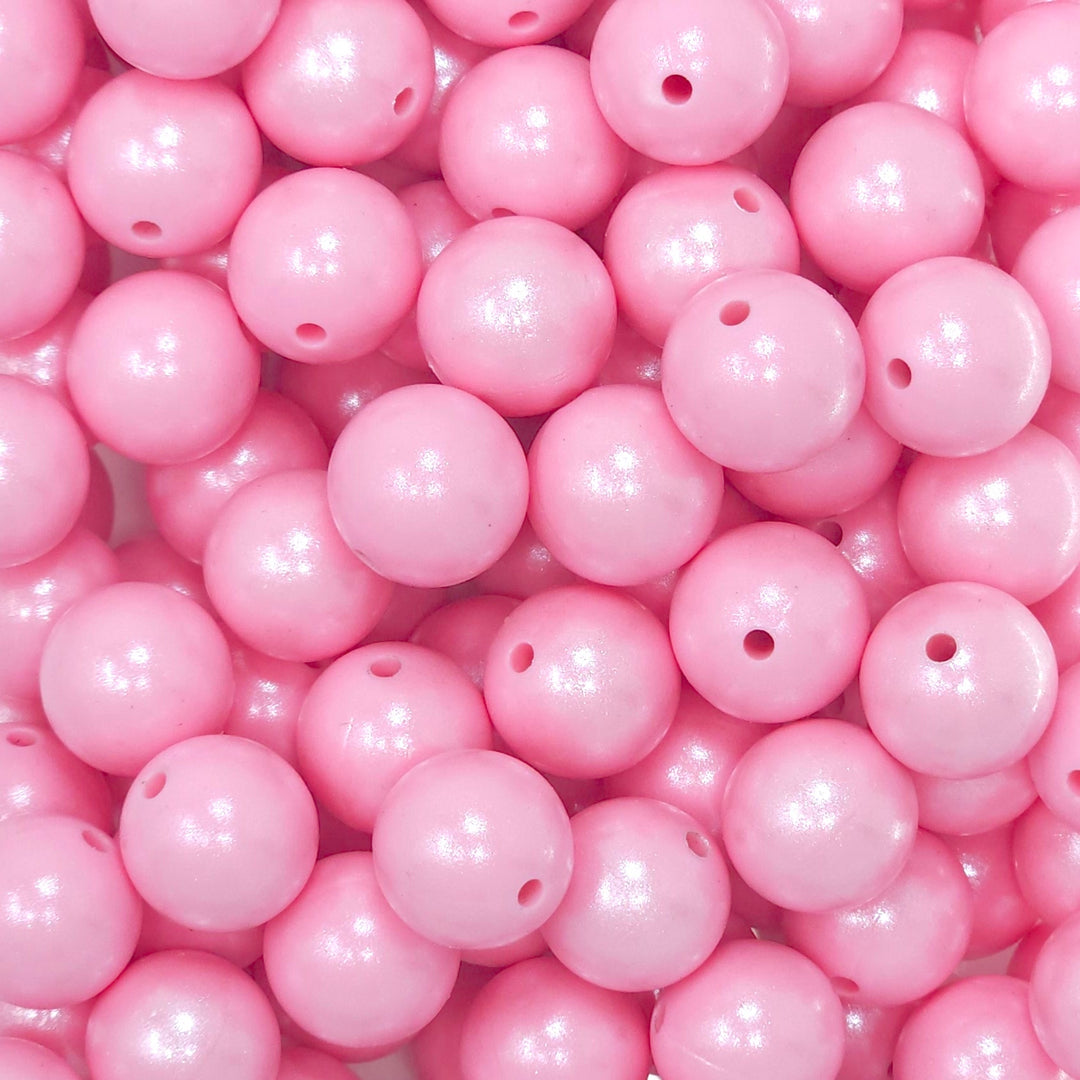 15mm Baby Pink Shimmer Pearl Silicone Bead