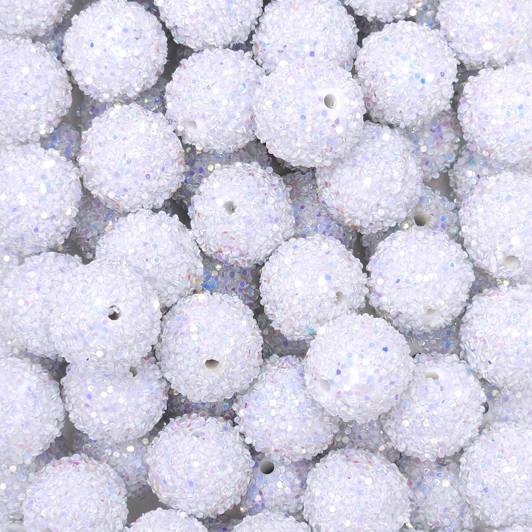18mm White Iri Chunky Glitter Acrylic Beads