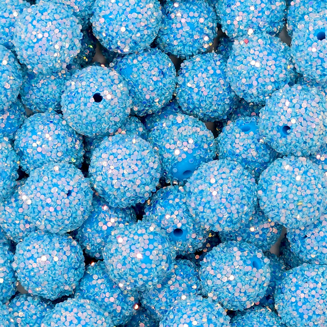18mm Cyan Blue Chunky Glitter Acrylic Beads